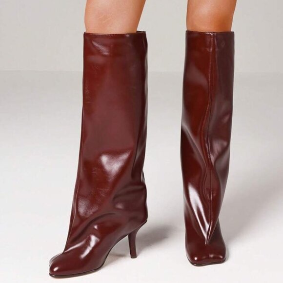 Knee High Boot Square Toe Kitten Heel Stiletto Heeled Boots For Woman Wide Calf - Picture 4 of 4